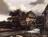 Jacob Van Ruisdael Famous Paintings - Two Water Mills and an Open Sluice